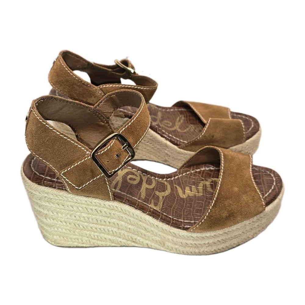 Sam‎ Edelman Brown Suede Espadrille Wedge Sandals Ankle Strap Women's Size 9
